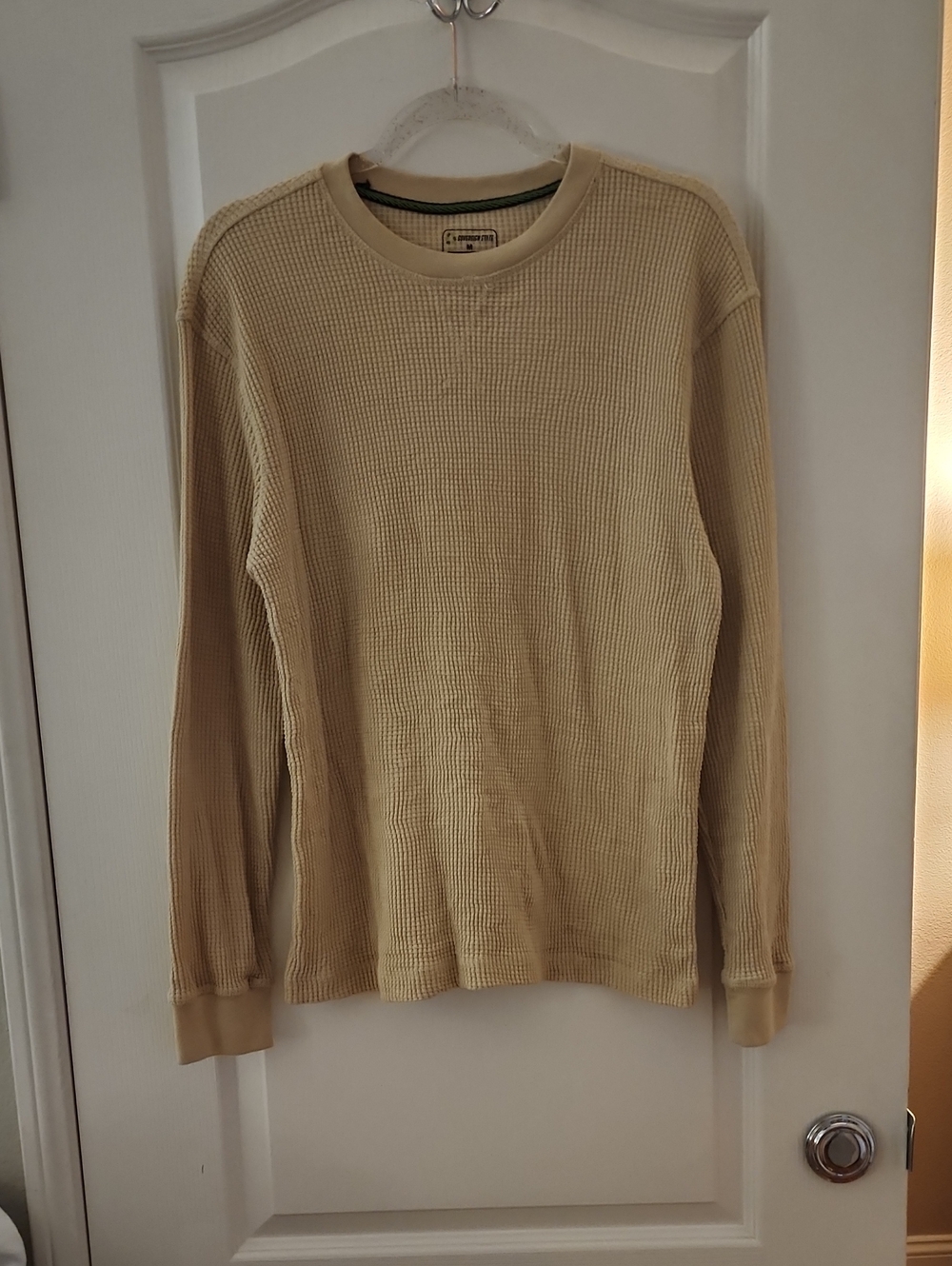 Men's Thermal Waffle Knit Long-Sleeve Sweater in Beige